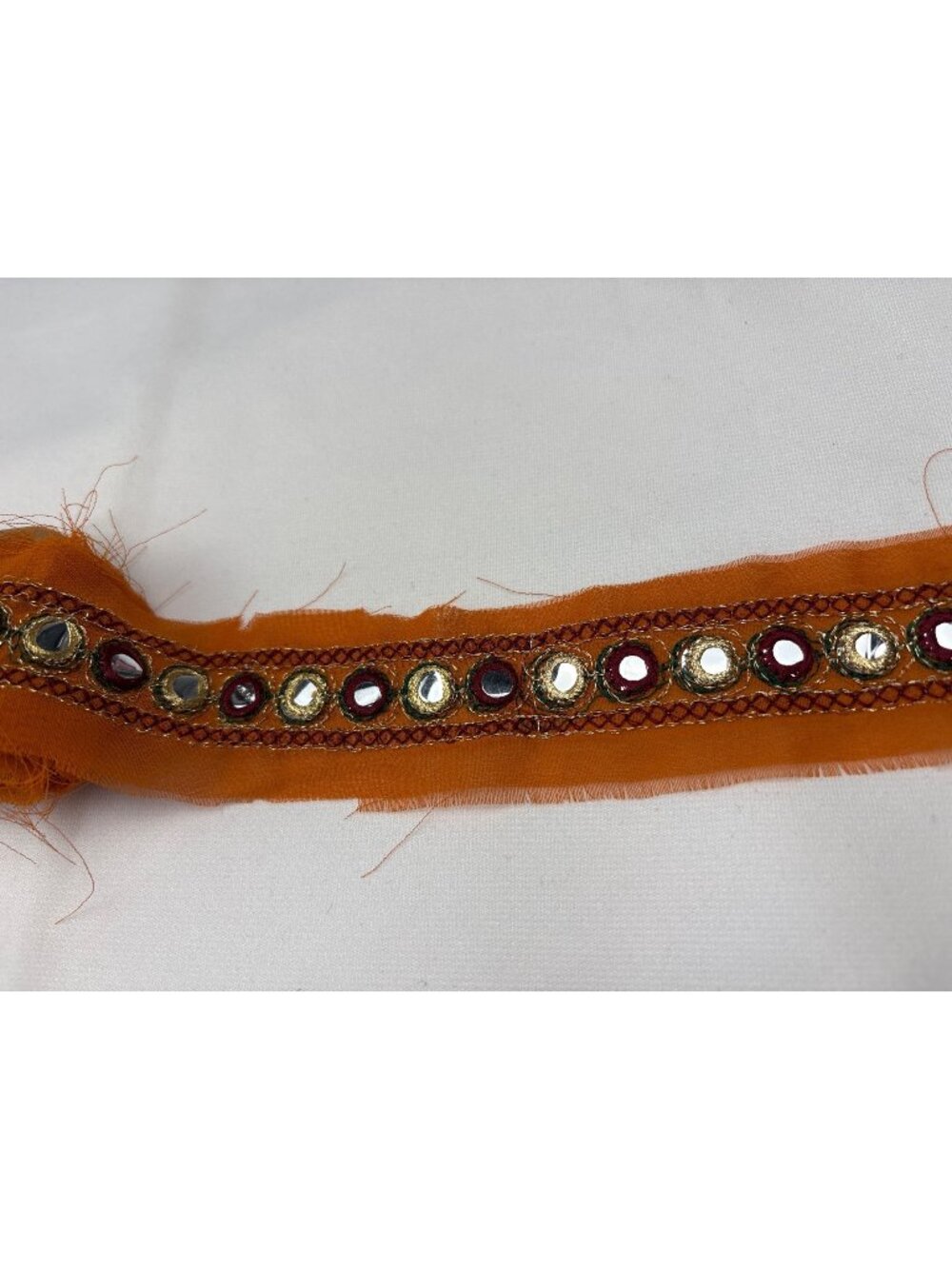 Embroidered Orange Fabric Trim 5 yards +5" Gold & Red Mirror Detailing Crafts